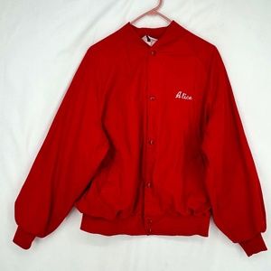 West Ark Adult Large Baseball Jacket Red Snap Front Alice Embroidery Vintage USA